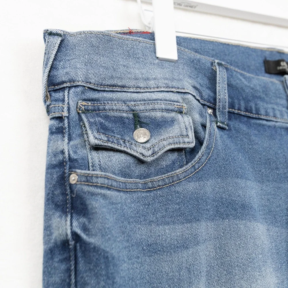 TRUE RELIGION Geno Relaxed Slim Horseshoe Flap Pocket Blue Jeans Sz 38